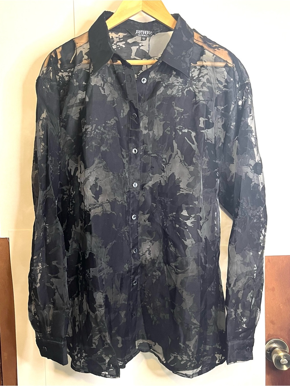 NWT Disturbia Women’s Size 14 Black “Spectre” Sheer Loose Fit Button-Down Shirt